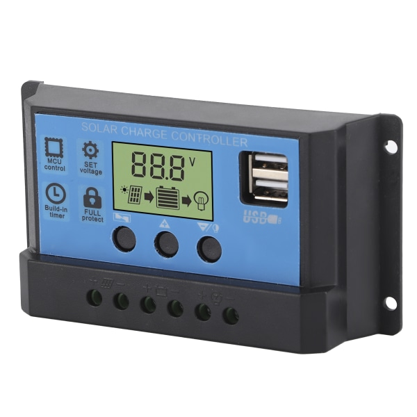 12V 24V Solar Charge Discharge Controller PWM LCD Display Dual USB Output Regulator til Home Industrial Car30A