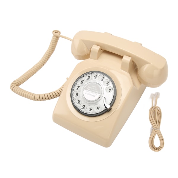 Retro roterende telefon Gammeldags vintage fasttelefon med mekanisk ringehøyttaler for husholdningskontor Hotel Beige