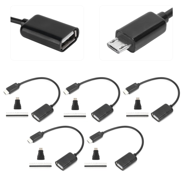 5 sett Micro USB til OTG-kabel HDMI Hunn til Mini HDMI hannadapter GPIO Header for Raspberry Pi Zero