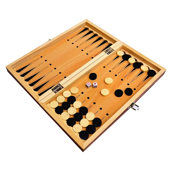 3 i 1 Træ Skakspil Bærbar Skak Sæt Skak Backgammon Dame Spil til Indendørs Træ Skakspil
