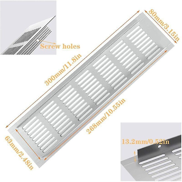 Aluminium Ventilationgitter - Sæt af 4, Stor Størrelse, Rektangulært Design til Skab og Ovn