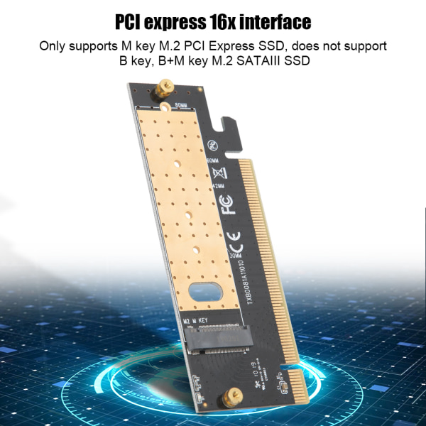 M-nyckel M.2 till PCIE3.0 x16 SSD Interface Riser Card med kylfläns för Windows/Linux/MAC