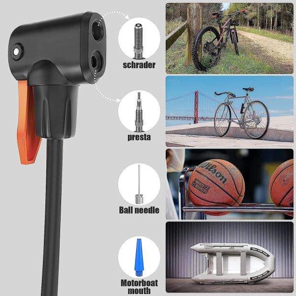 Bärbar minicykelpump med extra känslig tryckmätare - 160psi/11bar - Presta/Schrader/Ball Nål - för cyklar och bollar