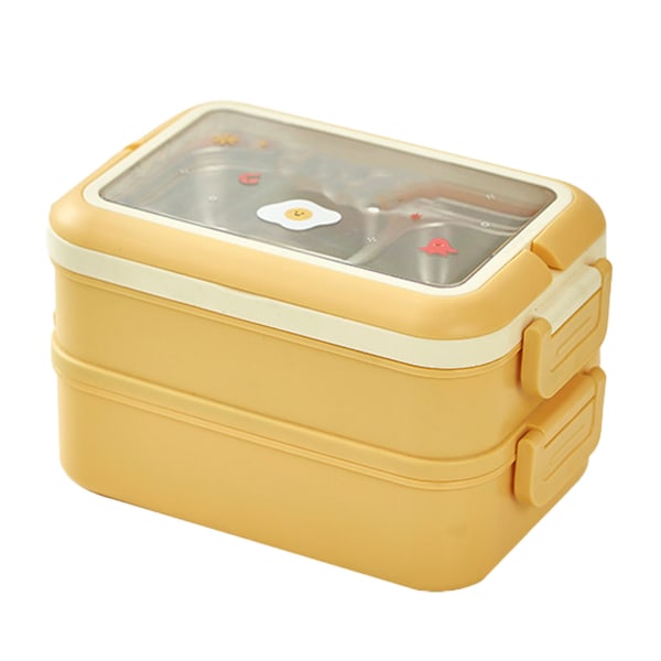 Stainless Steel Insulated Lunch Box Multiple Compartments Fashionable Safe Stainless Steel Bento Box for Students Kids Yellow