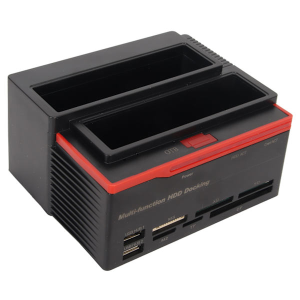 HDD-dokkingsstasjon Dual Bay 480 Mbps USB2.0 til SATA IDE Klonfunksjon Harddiskleser for 2,5/3,5 tommer 8 TB SSD 100-240V EU-plugg