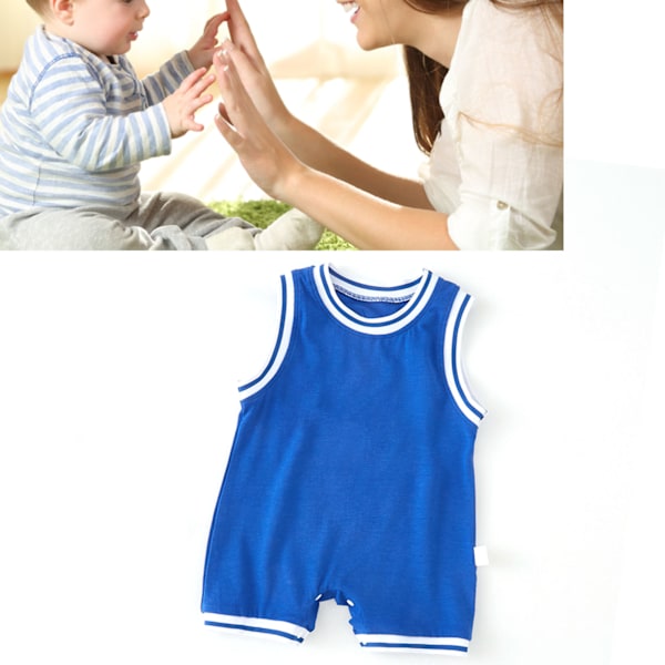 Baby Jumpsuit uten ermer, pustende, supermyk, søt, endelte, uten ermer, blå, 39,4 tommer