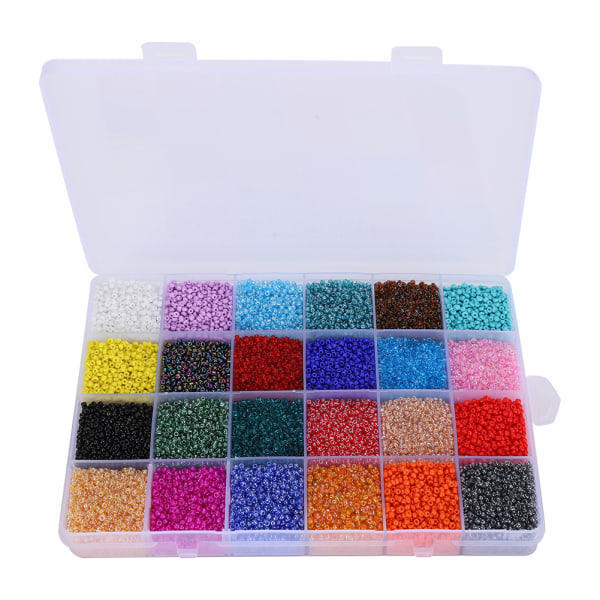 26400 stk Glassfrøperler perforerte 24 farger løse perlersett Armbånd perler Oppbevaringsboks 2mm
