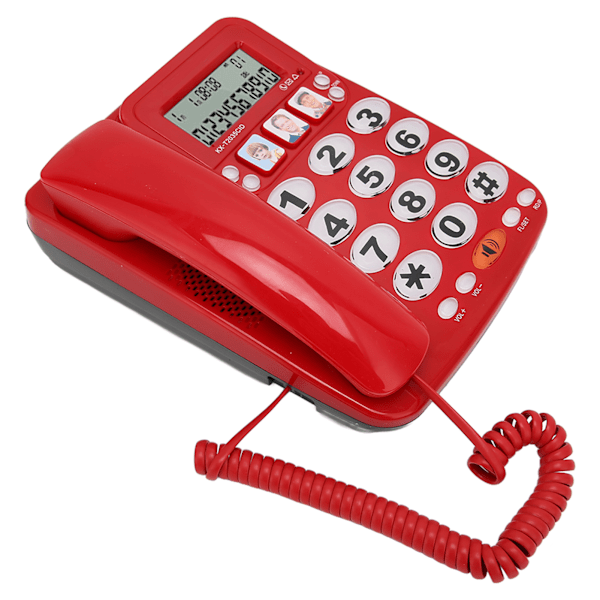 Trådbunden Telefon med Samtals-ID, Justerbar Ringsignal, Mute-knappar, Lagring, Skrivbordstelefon med Indikator för Hemma/Kontor - Röd