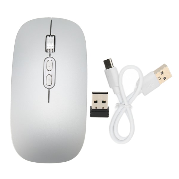 Bluetooth Mouse Silent Type C Ladattava 2.4G langaton hiiri värikkäällä valolla Macbookille Windows PC puhelimelle Hopeaharmaa
