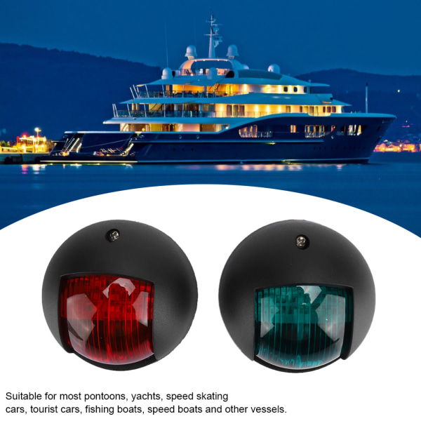 2 stk. Signallampe Rød Grøn LED Vandtæt Båd Navigationslys 12V 24V Sort