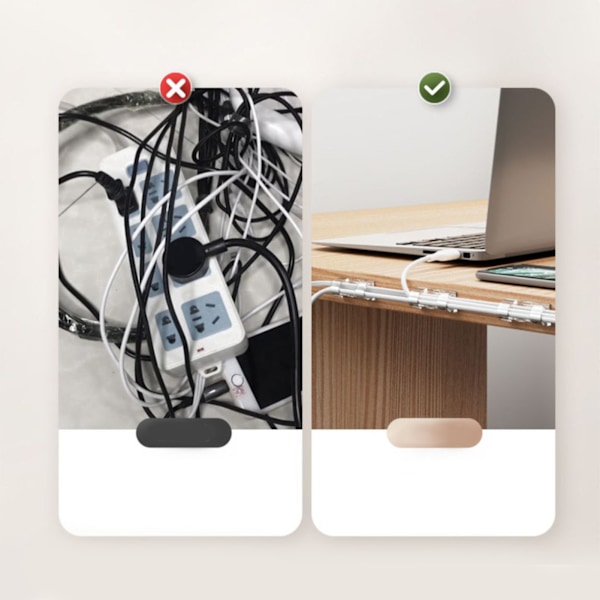 20 stk kabelklips selvklebende ryddig ledningsholder for vegger skrivebord under bord