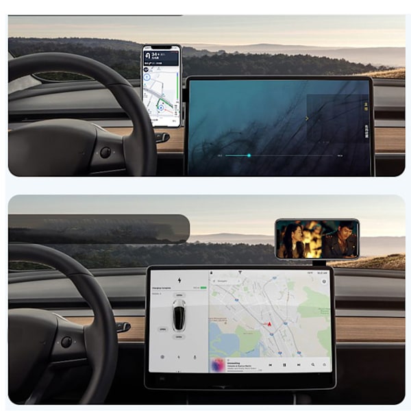 Magnetisk Biltelefonhållare Justerbar Universal Instrumentbräda Teleskopisk Fäste Ersättning för Tesla Model 3 Y X S Svart