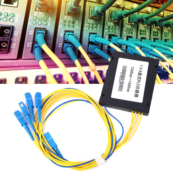 PLC Fiber Splitter Single Mode Lav Insettingstap 1X4 SC/UPC Grensesnitt for Hjemmekabel