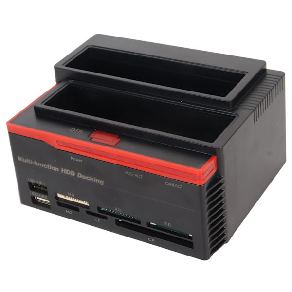 HDD-dokkingsstasjon Dual Bay 480 Mbps USB2.0 til SATA IDE Klonfunksjon Harddiskleser for 2,5/3,5 tommer 8 TB SSD 100-240V EU-plugg