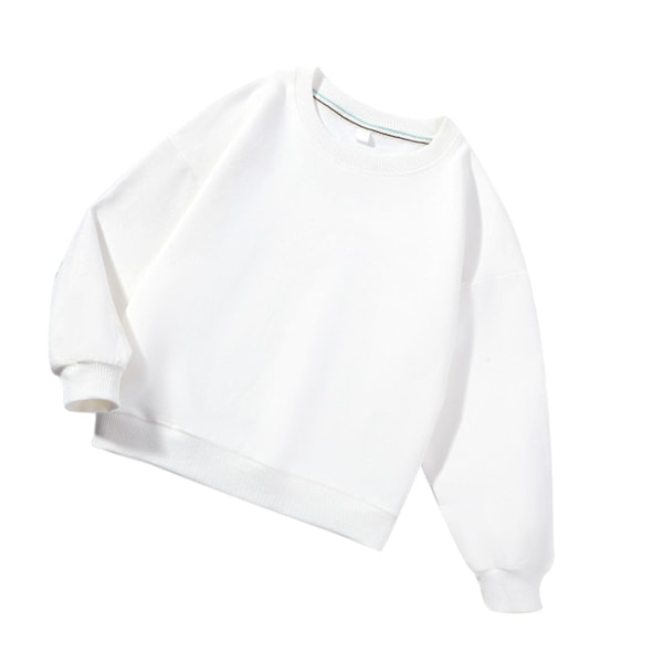 Barnegenser Rund Hals Lang Erme Stilig Avslappet Barn Crewneck Pullover Topp for Gutter og Jenter Hvit 130cm / 51.2in