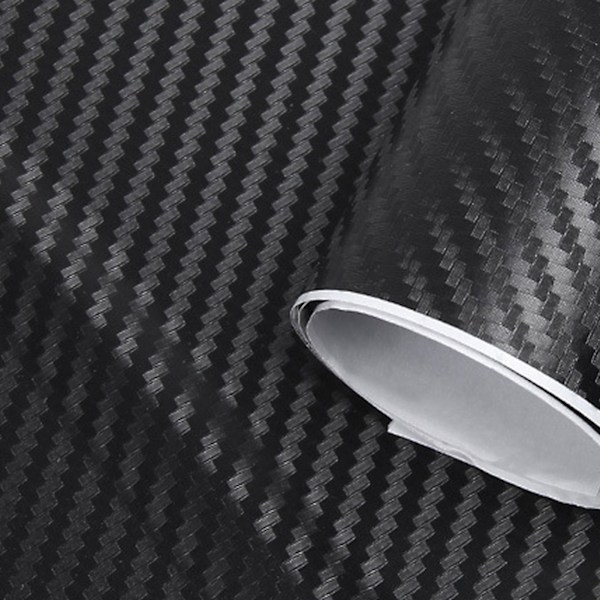 Kolfiber-look Wrapfolie 3D Tjockare Bil Externt Dekorativt Skydd Wrap Rulle Dekaler Decal Svart 1.52mx30cm