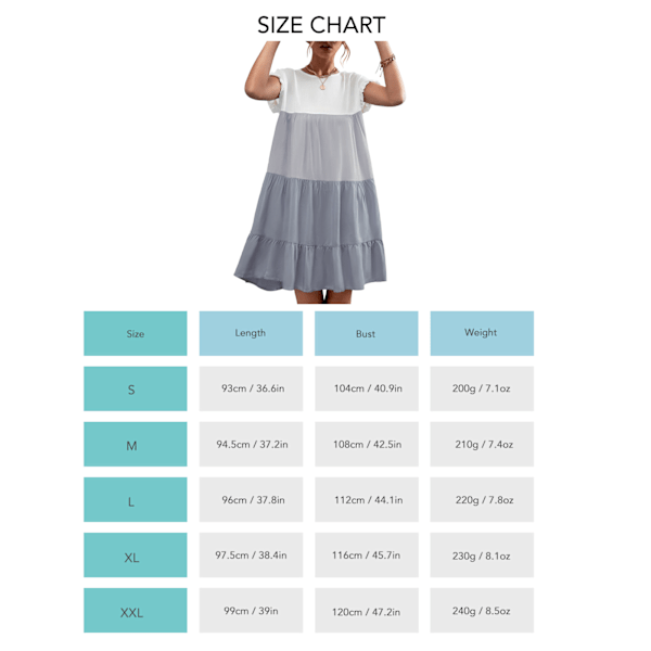 Kontrastfarvet Splejset Kjole Klassisk Enkeltdelt Kjole med Ruffede Manchetter Maskinvaskbar til Sommer Grå XL