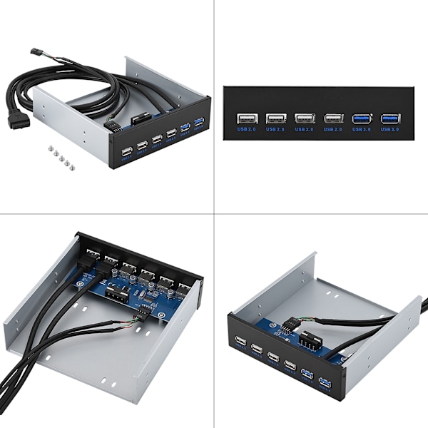 USB-hub i metall på frontpanelet med 2 USB3.0 og 4 USB2.0-grensesnitt