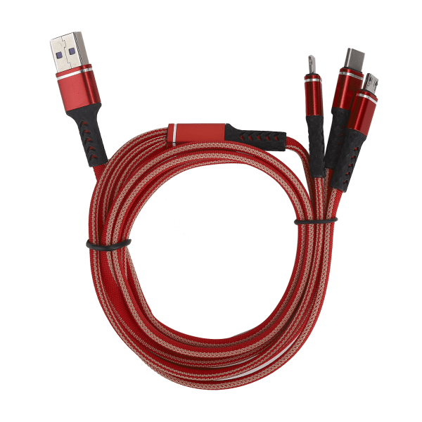 3 i 1 multiladekabel 3A lader med TypeC/for IOS/Micro USB-kontakt 1,2M (rød)