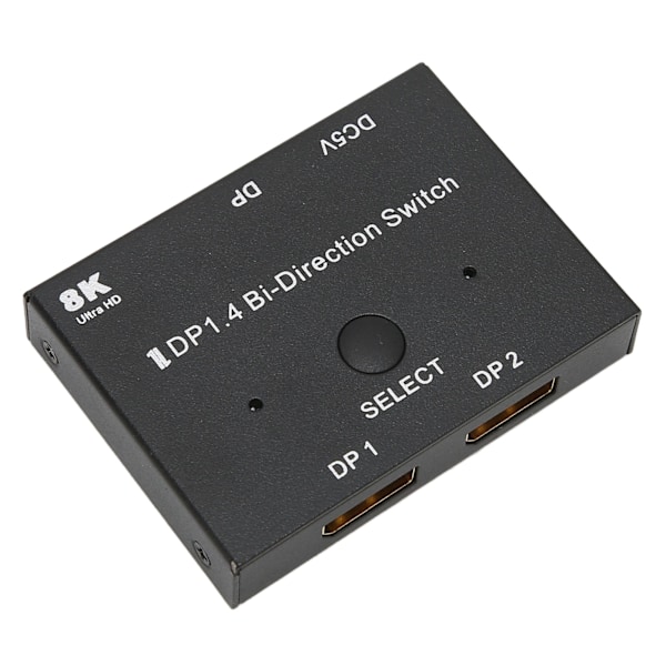DisplayPort-bryter 2x1/1x2 DisplayPort tosidig bryter Støtter 8K 30Hz 5K 60Hz 4K 120Hz/60Hz for skjerm bærbar PC