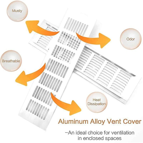 Aluminium Ventilationgitter - Sæt af 4, Stor Størrelse, Rektangulært Design til Skab og Ovn