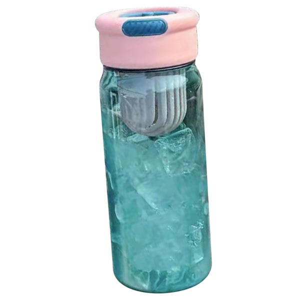 Plastflaske med innebygd tefilter, gjennomsiktig kropp, 650 ml sportsvannflaske for kontorpersonell, rosa lokk, blå kropp