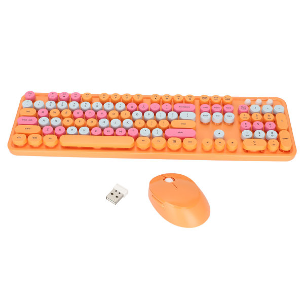 Trådlös tangentbordsmus 104 nycklar Ergonomisk Söt skrivbordsspel Tangentbordsmussats för tjejer för hemmakontorarbete SpelOrange blandad färg
