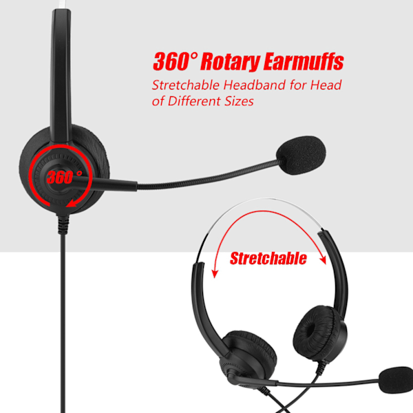 Call Center-headset med förlustfritt ljud och 330° roterande hörselkåpor - 3,5 mm plugg (rak linje)