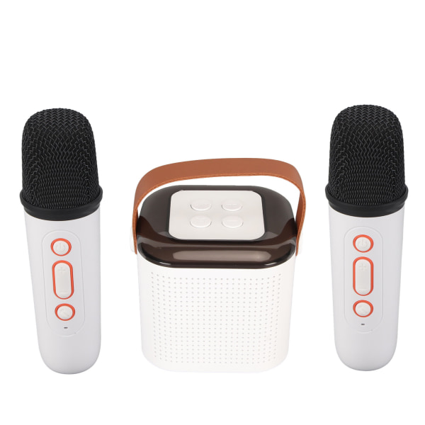 Mini Karaoke Machine Stereo Kannettava RGB Light Bluetooth kaiutin 2 langattomalla mikrofonilla Home Party White