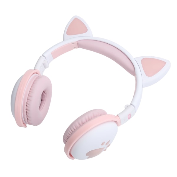 Söt kattöra Glödande trådlösa Bluetooth hörlurar HIFI Sporthopfällbara Headset med LED Ljusrosa Vit