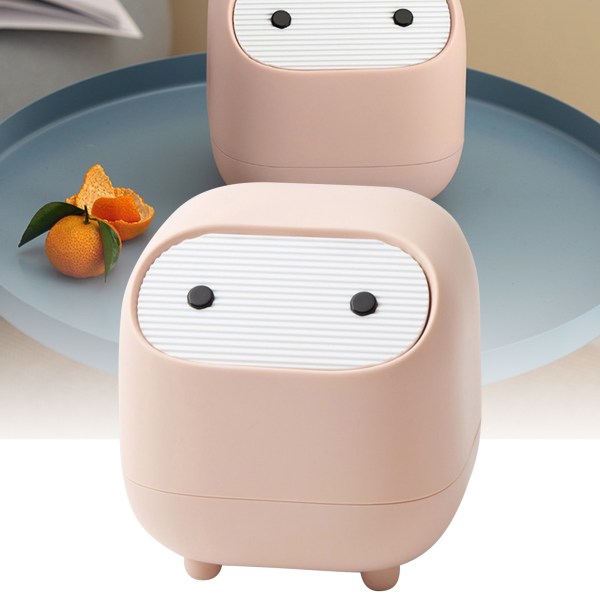 Mini-roskakori, 2 kerrosta, painettava muovinen pöytäroskakori kannella pöydälle, yöpöydälle, työpöydälle, vaaleanpunainen