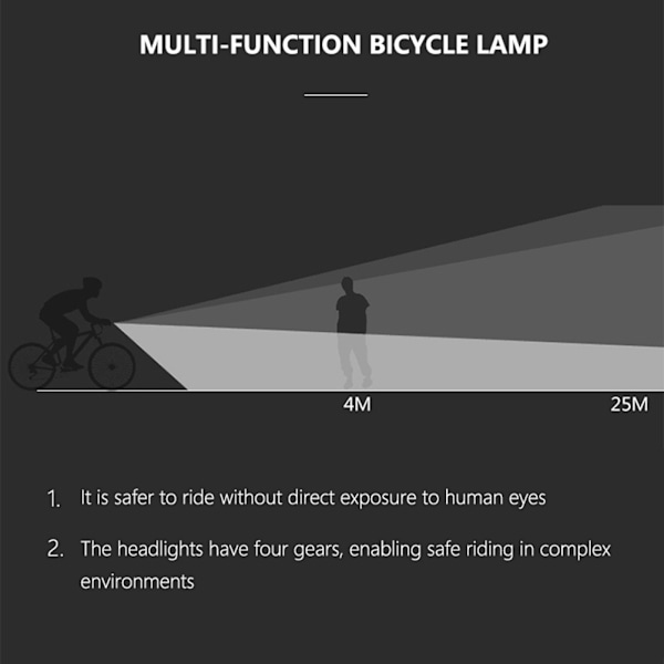 2 LED Sykkellykter USB Ladbare 6 Lysmoduser Sykkellykt Forlykt IPX5 Vanntett Lys for Terrengsykler Landeveissykler