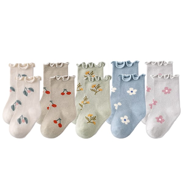 5 Pairs Baby Unisex Socks Non Slip Cotton Warm Socks Frill Trim Socks for Toddlers Infants M