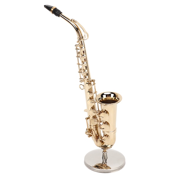 Miniatyr Alto Saxofon Replika med Stativ och Fodral Mini Sax Musikinstrument Dockhus Modell Prydnad 6,3 Tum