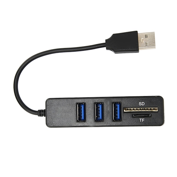 Højhastigheds USB2.0-hub med hukommelseskortlagring og kortlæser - Plug and Play USB-deler (sort)