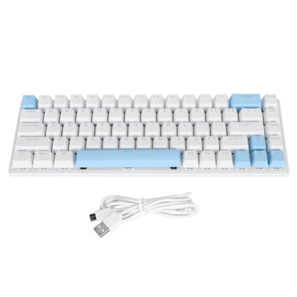 Mekanisk tastatur 68 taster RGB-baggrundsbelysning Kompakt kablet tastatur med blå switch til Windows til ANDROID PC Laptop Hvid Blå