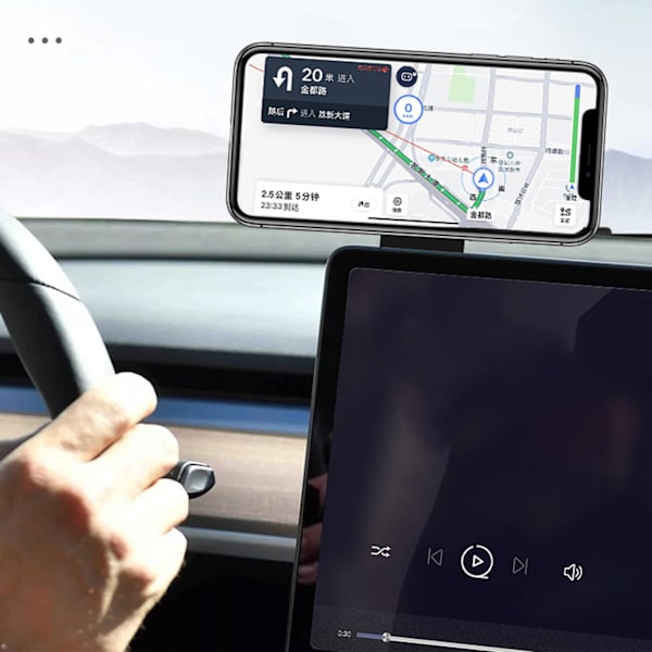 Magnetisk Biltelefonhållare Justerbar Universal Instrumentbräda Teleskopisk Fäste Ersättning för Tesla Model 3 Y X S Svart