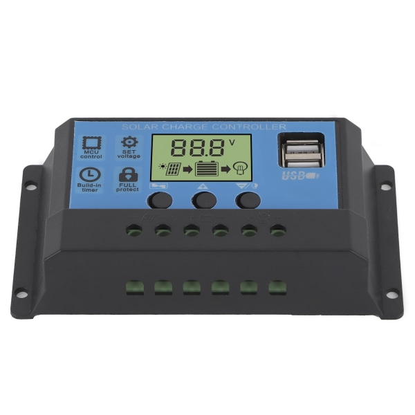 12V 24V Solar Charge Discharge Controller PWM LCD Display Dual USB Output Regulator til Home Industrial Car30A