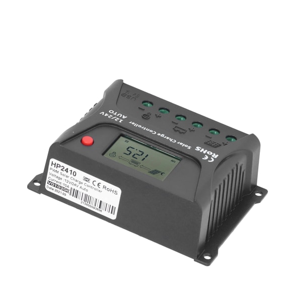 PWM Solar Opladningscontroller 12V/24V Auto Genkendelse 10A IP30 Vandtæt Sort til RV'er Yachts
