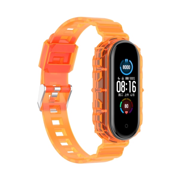 Smart Watch-erstatningsbånd PU-myk gummi Smartklokkearmbånd for Xiaomi Band 7 Transparent Orange