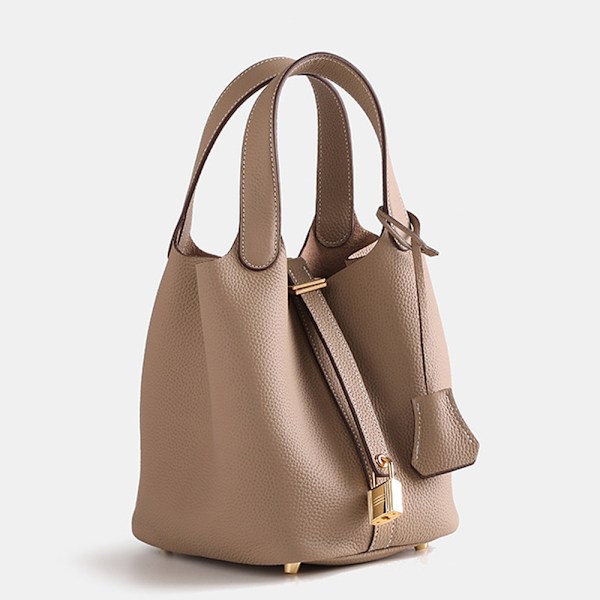 Stiligg Khakilærret Bucket Tote Unik Design Romslig Pendlerveske Khaki