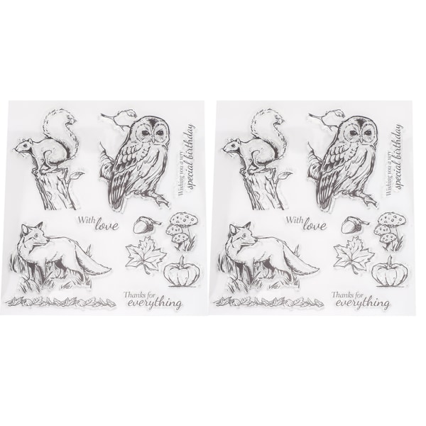 2 stk gennemsigtigt stempel gummistempel DIY Journal Owl Squirrel Fox Pattern Seal T1672