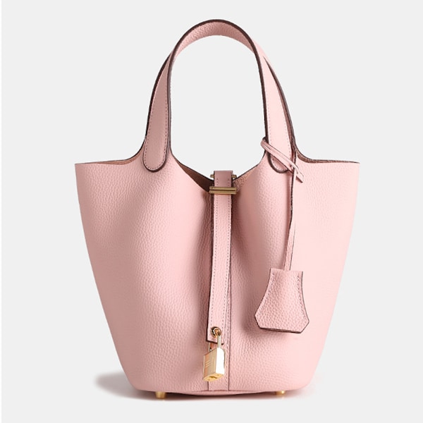 Stor Rosa Ko-Skinn Tote Bag Rymlig Äkta Läder Lychee Design Perfekt för Pendling Pink