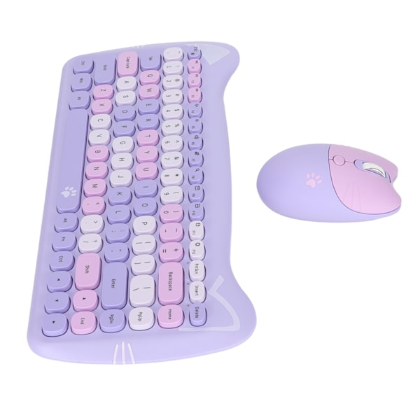 Sött Kattformat 2.4G Trådlöst Tangentbord och Mus Färger Låg Strömförbrukningsteknik Trådlöst Tangentbord Mus Combo för Gaming Lila Mix