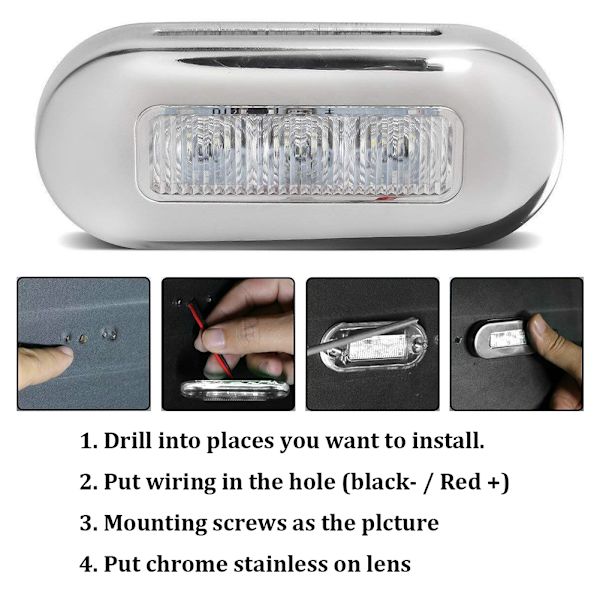 12V DC LED Gångvägsbelysning Oval Form 3 Lamp Pärlor IP67 Vattentät för Marin Båt RV Varmvit