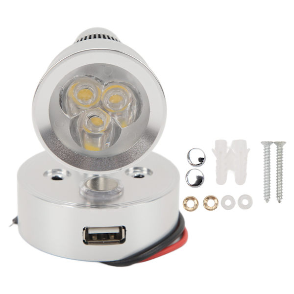 LED RV Sänglampa med USB-laddningsport Touch-brytare Dimbar Lampa för DC 12 till 24v Bilar Båtar Silver
