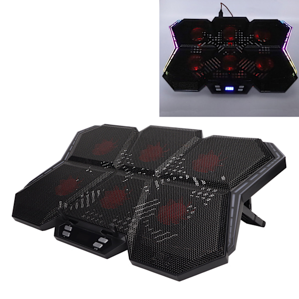 Laptop Køler med 6 Hurtige, Stille, Justerbare Blæsere, 2600 RPM, 12 RGB-Tilstande med LED-Skærm til 12-17 tommer Laptops