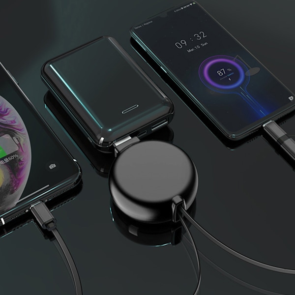 3 i 1 Ladekabel Uttrekkbar Design Liten Bærbar Multi Ladekabel for Hjemmebil Svart