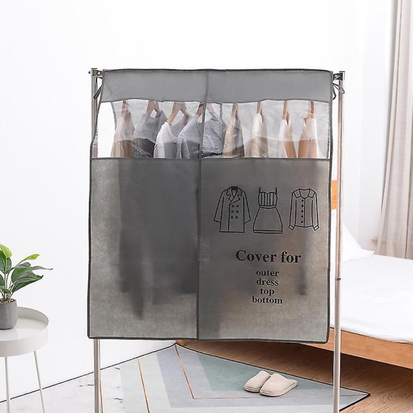 Støvtett og pustende garderobetrekk, 90 * 110 cm, grå med gjennomsiktig vindu - ideell for kjoler, skjorter og dresser