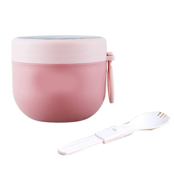 Insulated Breakfast Cup 304 Stainless Steel Lid Spoon Milk Soup Jar School Office Portable Congee Container Pink